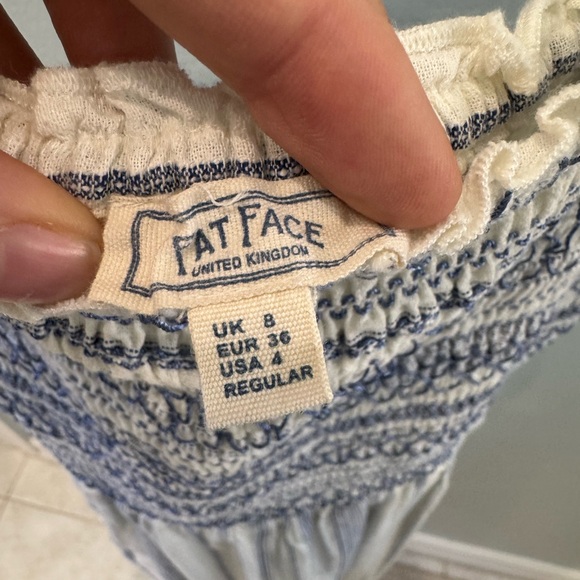 Fat Face Blue and White Smocked Dress - Picture 2 of 5